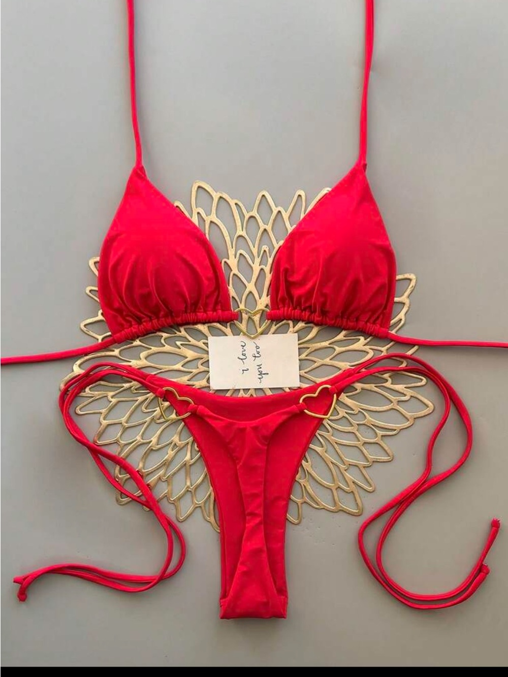 SHEIN red Tie-Side heart detail bikini